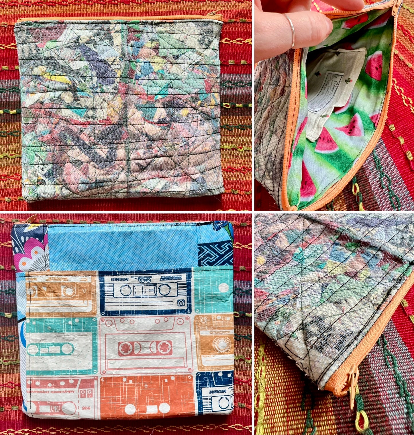 Zipper Pouch - Hexie Scraps, Mesh Over Scraps or Catface