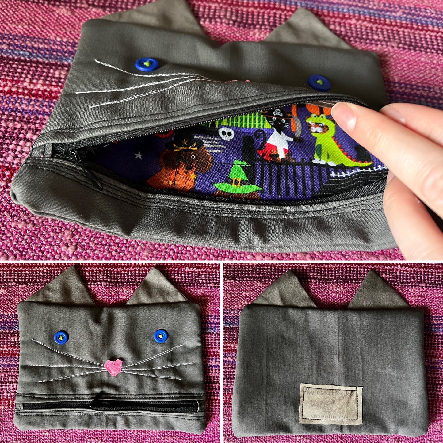 Hexie Pouch - Handsewn Fabric Zipper Pouch - Upcycled Reusable Bag Zip Pouch