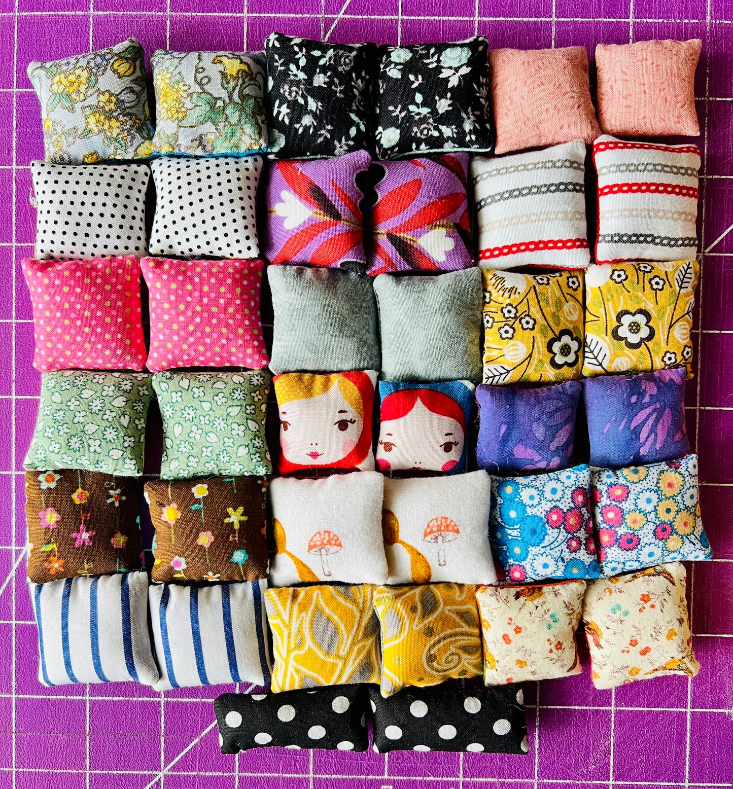 Doll Pillows A - Tiny Set of Two Handmade Miniatures - 1:12 Scale or 1:24 Scale