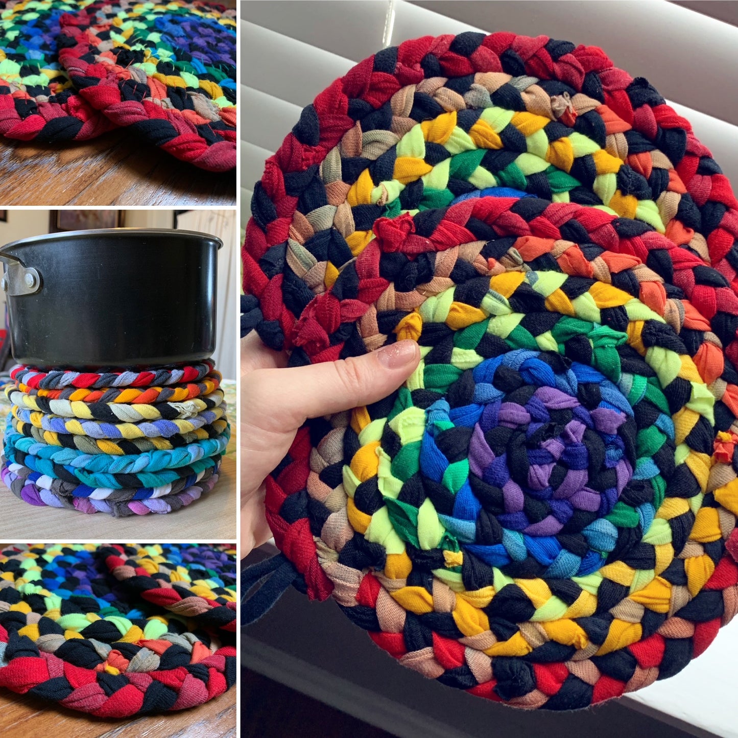 Fruity Rainbow Trivet Potholders - Handbraided & Handsewn - Set of Two