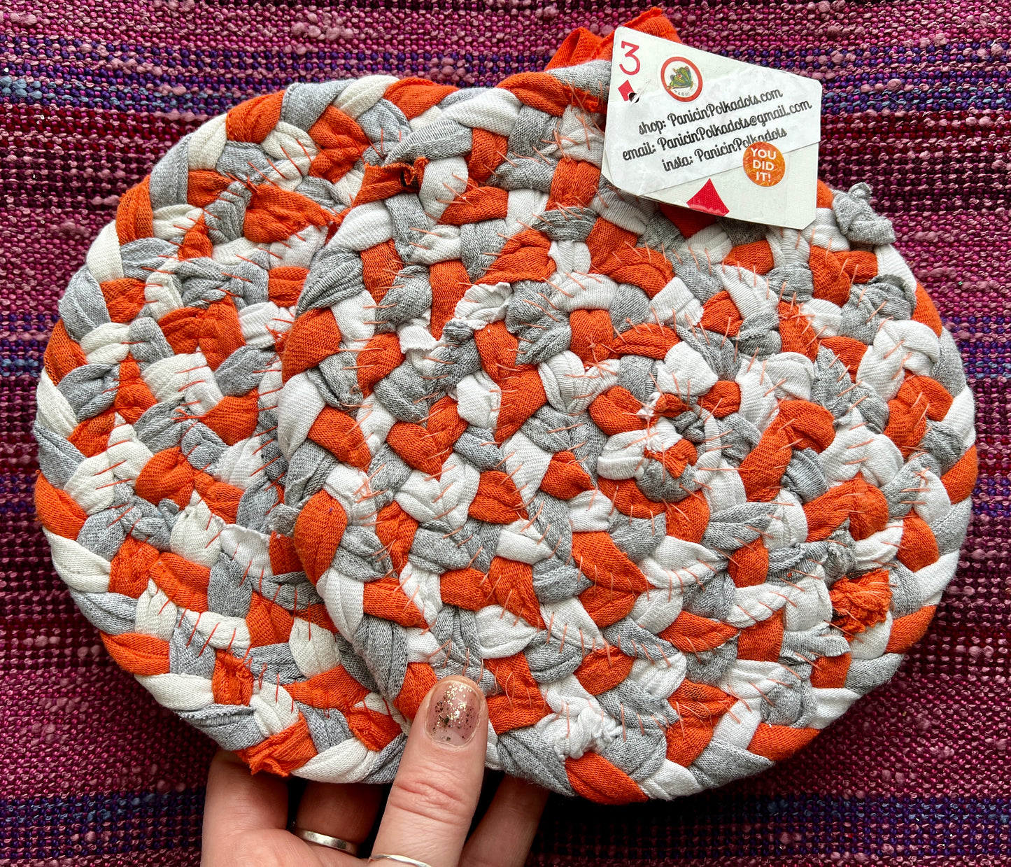 Trivet Potholders - Hot Colors Collection - Handbraided & Handsewn - Set of Two