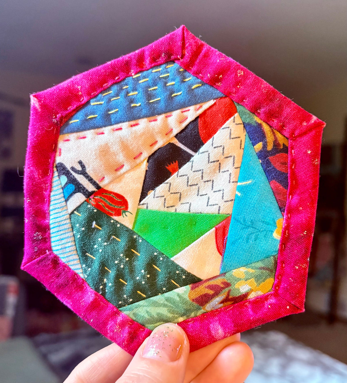 Quilted Coaster - Washable and Reusable - Squares or Hexagons -  Set of One