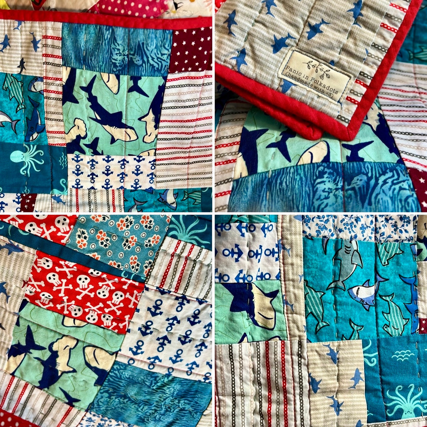 Pet Blanket Quilt - Small Baby Quilt - Hand-quilted Embroidery Detail