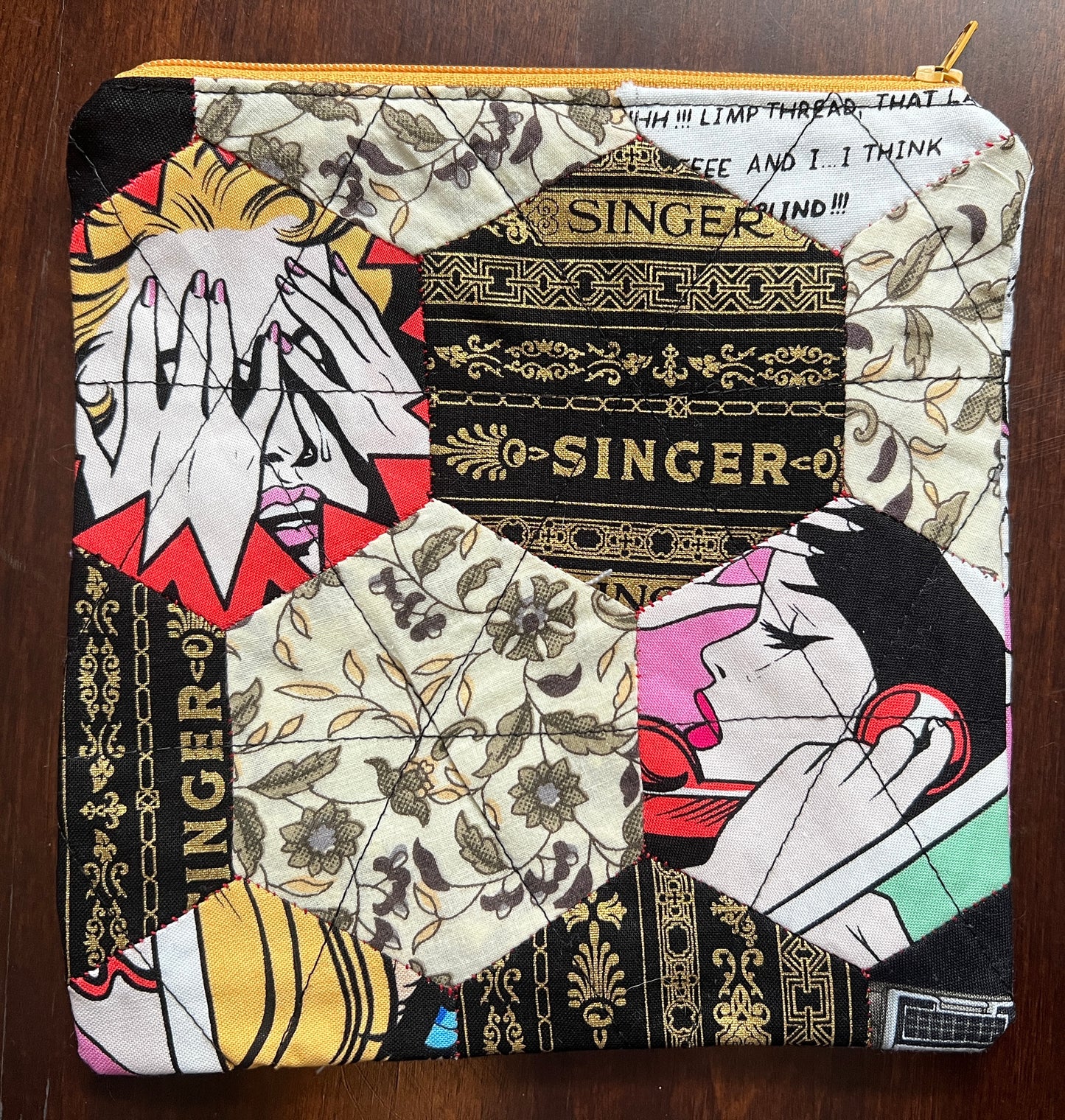 Hexie Pouch - Handsewn Fabric Zipper Pouch - Upcycled Reusable Bag Zip Pouch