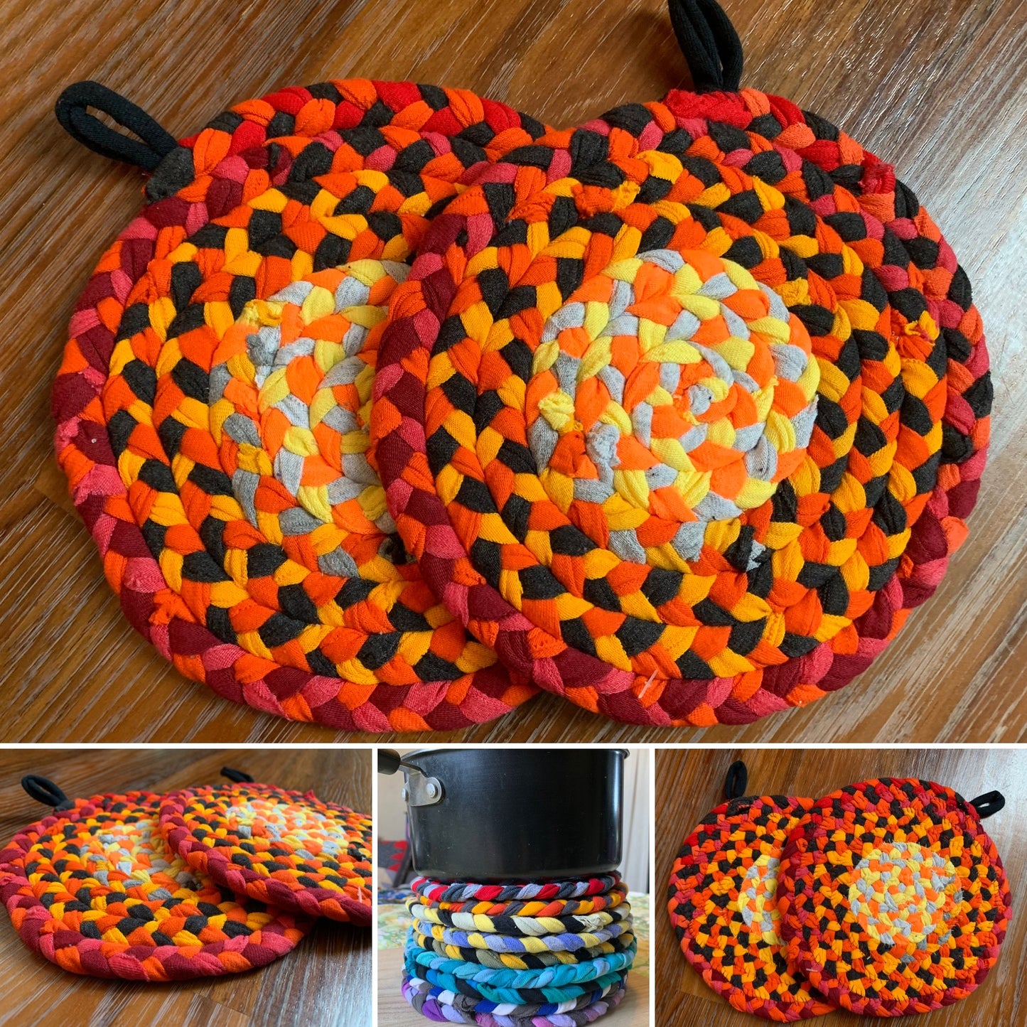 Trivet Potholders - Warm Colors Collection - Handbraided & Handsewn - Set of Two