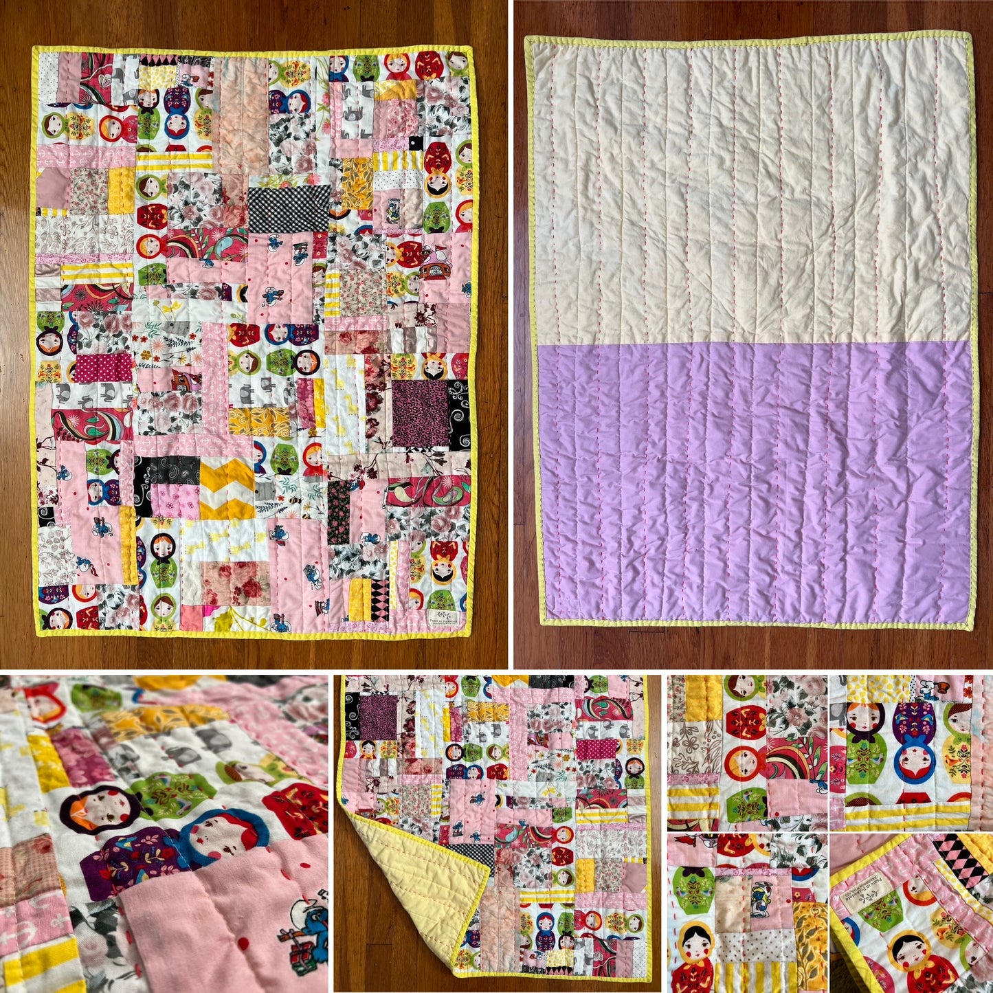 Pet Blanket Quilt - Small Baby Quilt - Hand-quilted Embroidery Detail