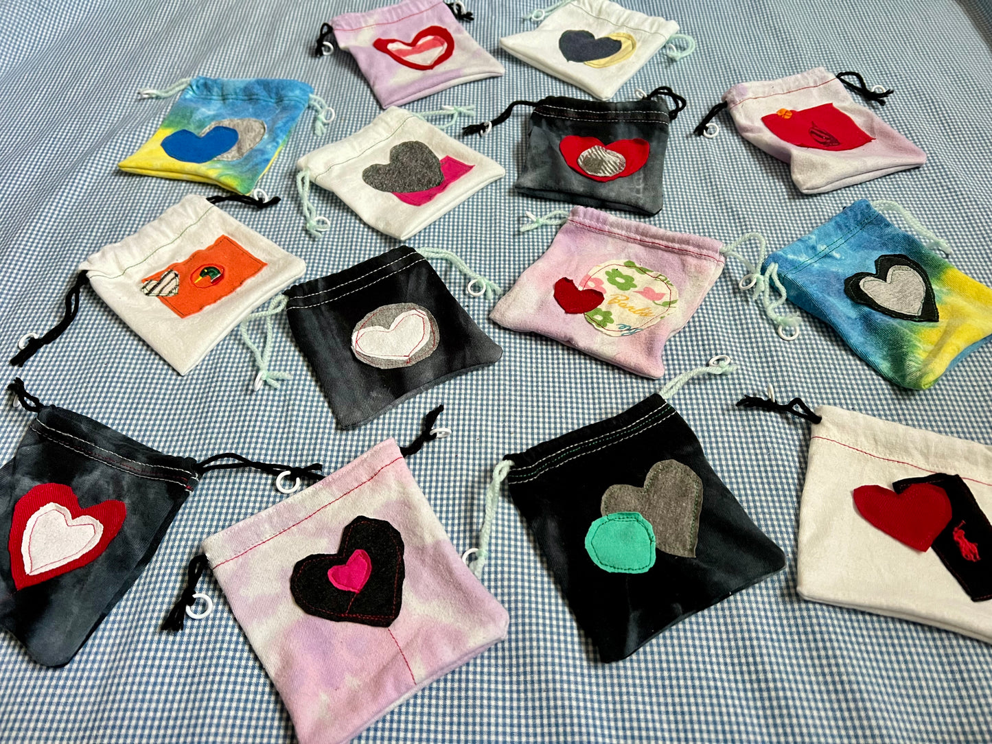 Small Drawstring Bag - Created From Upcycled Materials - Tshirt with Appliqué