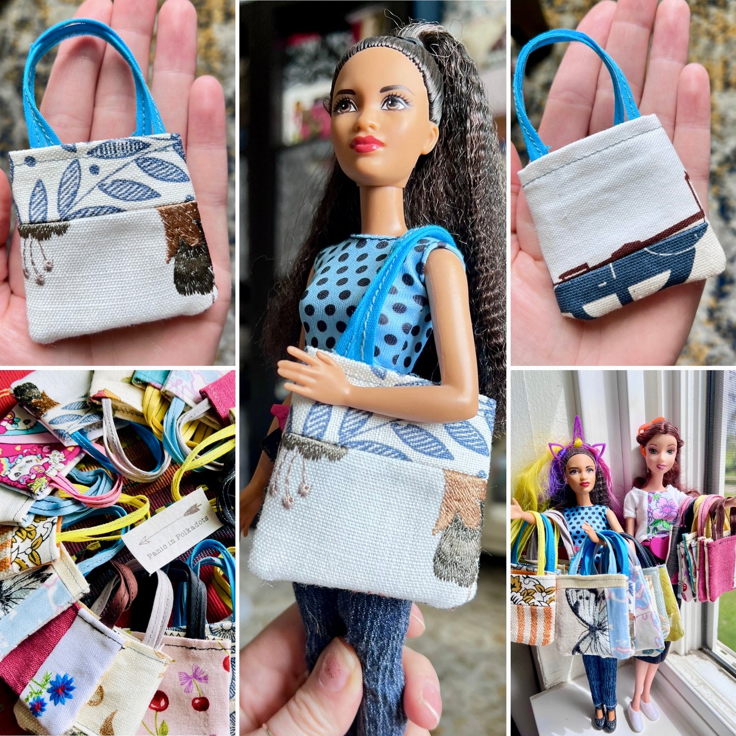 Doll Accessories - Barbie Tote Bag, Embroidery, or Tiny Dollhouse