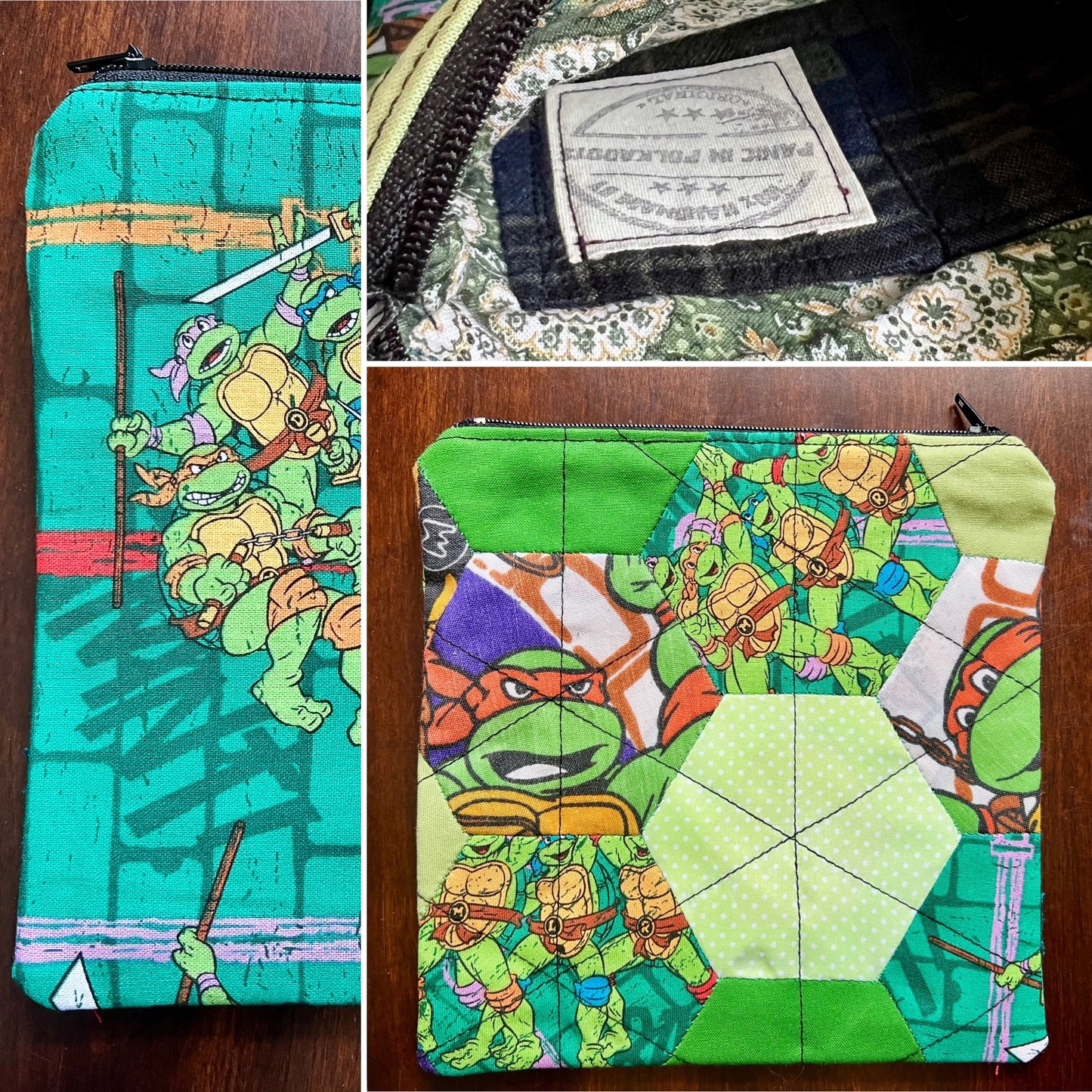 Hexie Pouch - Handsewn Fabric Zipper Pouch - Upcycled Reusable Bag Zip Pouch