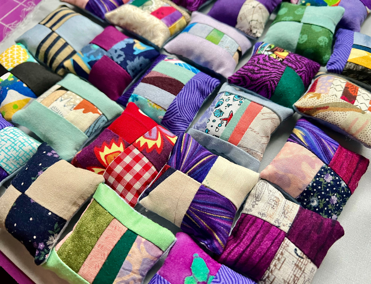Doll Pillows E - Patchwork Sold Individually - FourSquare, Diagonal, and Tiny Strips - 1:12 Scale