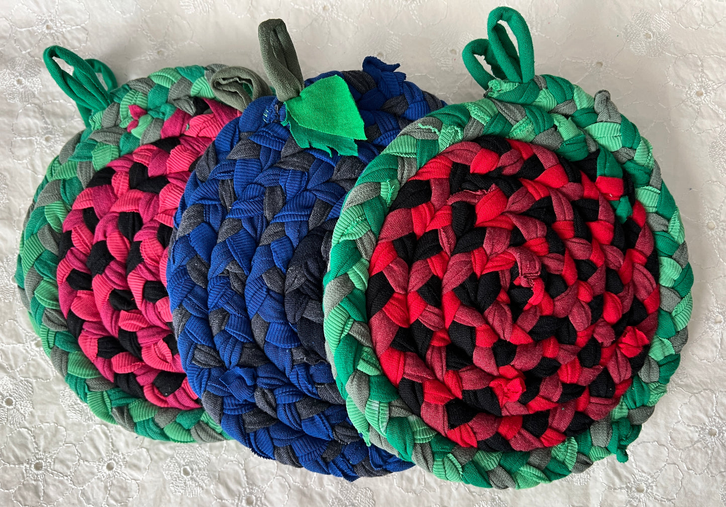 Trivet Potholders - Fruit Collection - Handbraided & Handsewn - Set of Two