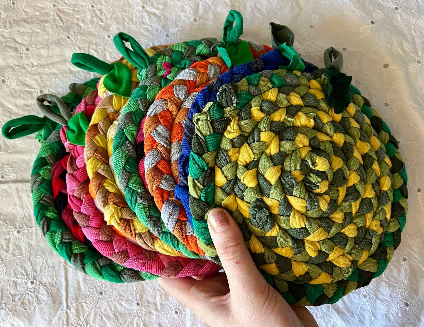 Trivet Potholders - Fruit Collection - Handbraided & Handsewn - Set of Two