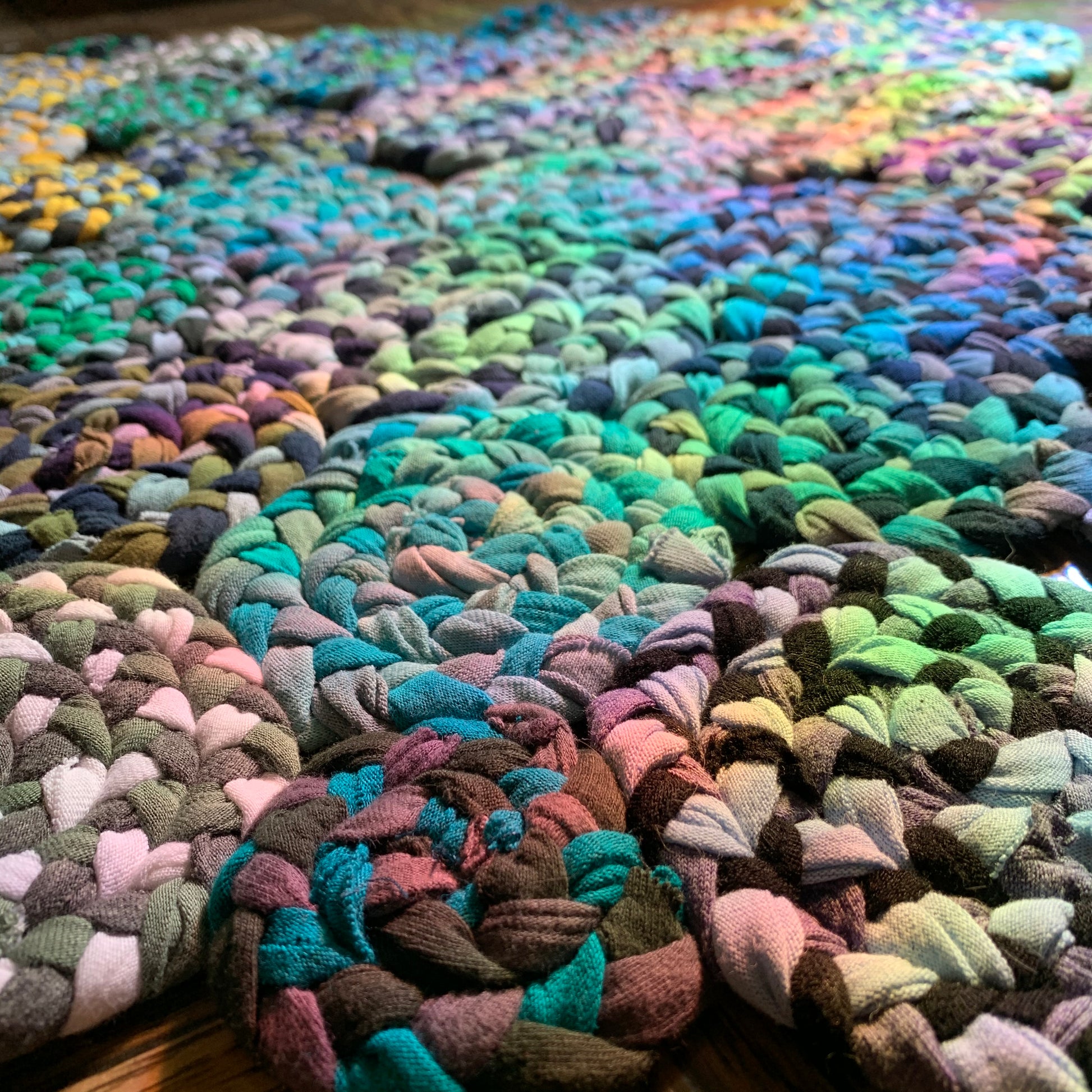 side view of rainbow rug