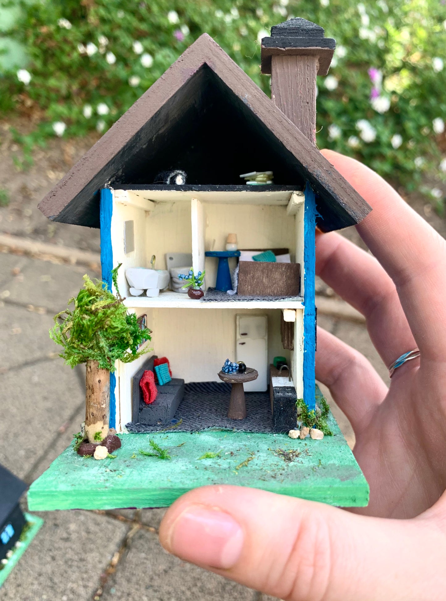 Miniature Tiny Doll House - Choose from Blue, Purple, or Black