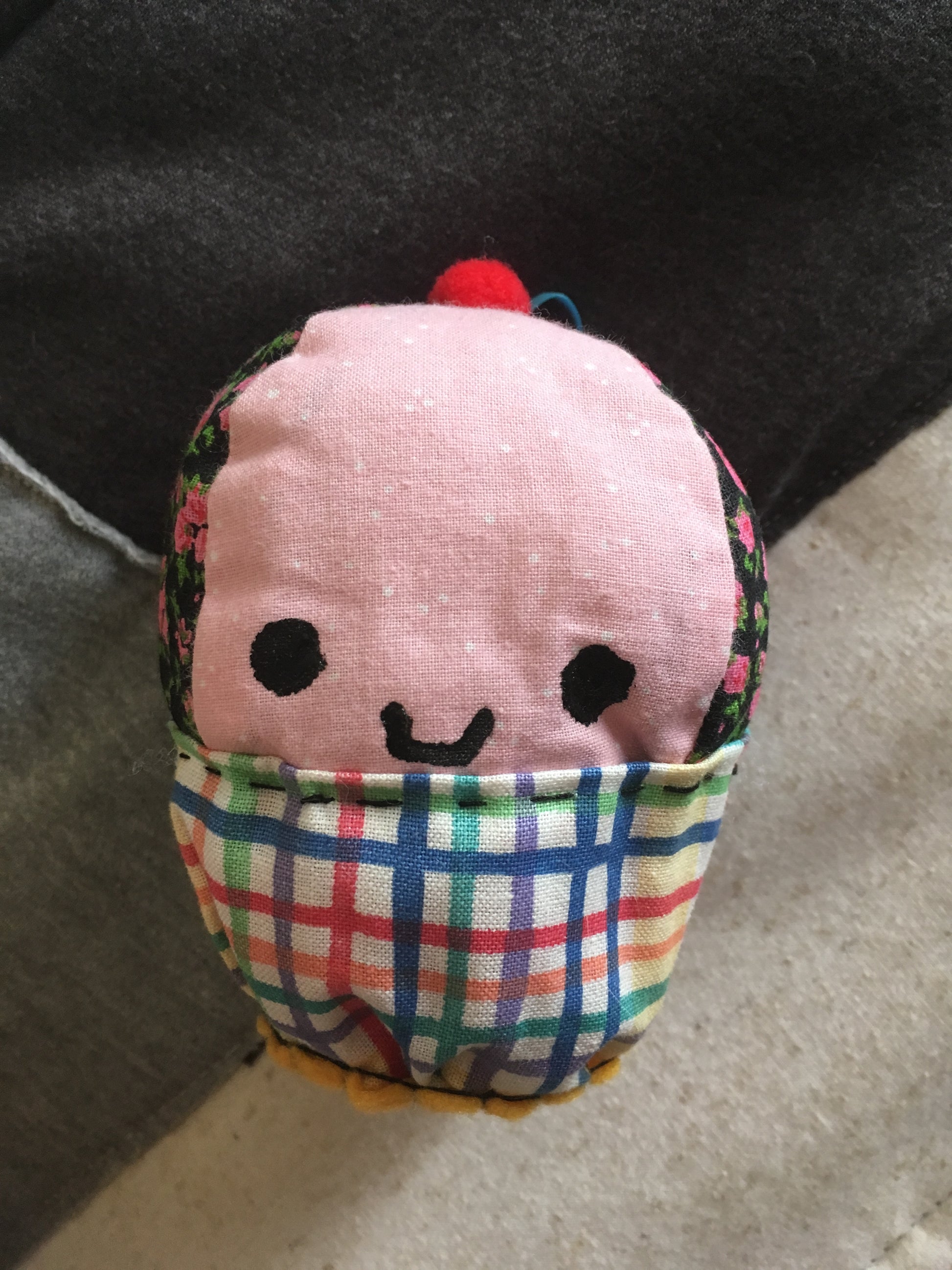 J - Pink Strawberry Plaid Cupcake Plush