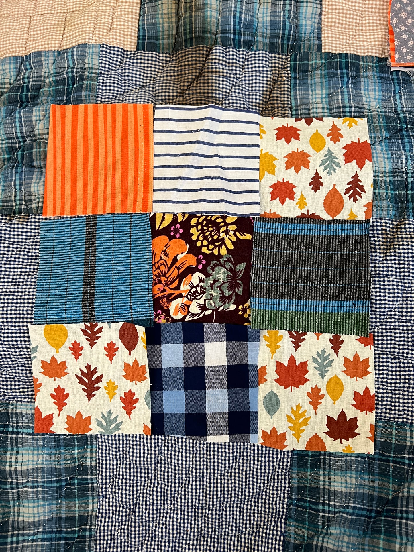 Vintage Quilt - Autumn Blues - Quilt Art - XLTwin Sized