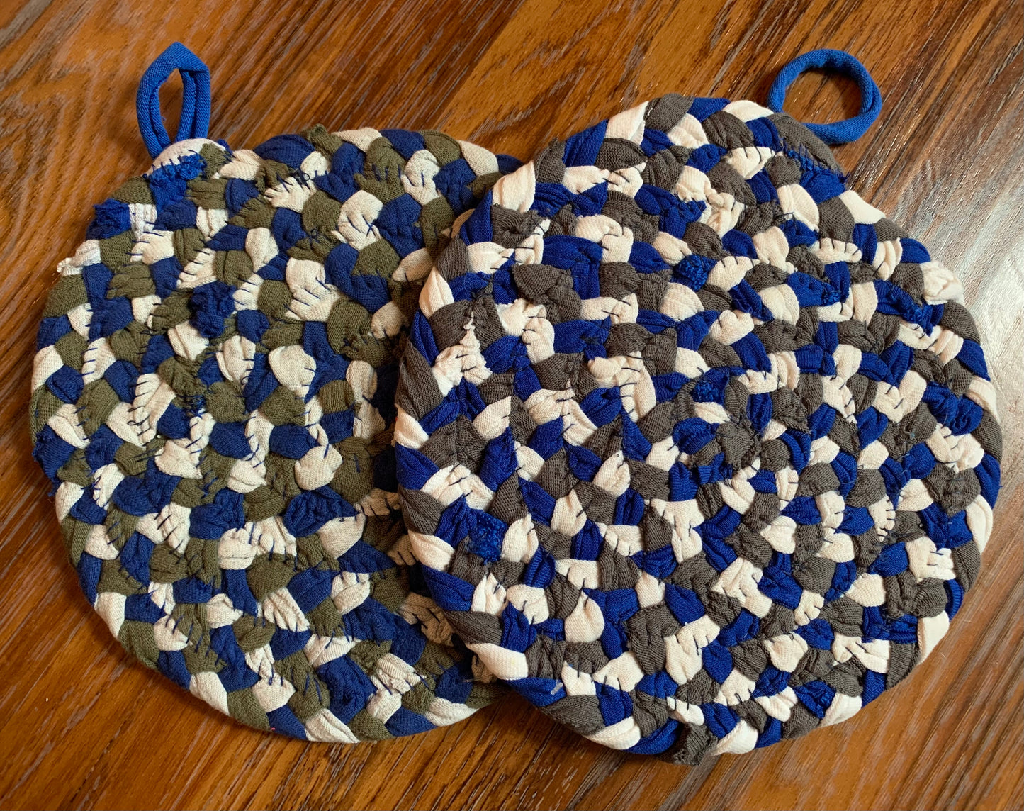 Trivet Potholders - Cool Colors Collection - Handbraided & Handsewn - Set of Two
