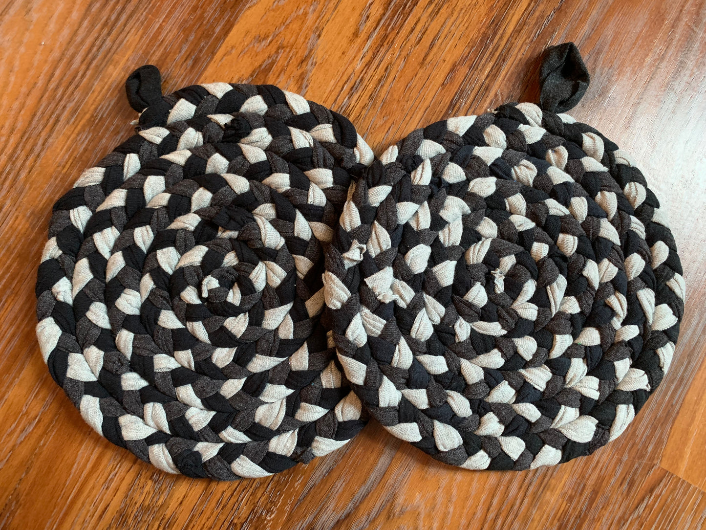 Trivet Potholders - B&W Collection - Handbraided & Handsewn - Set of Two