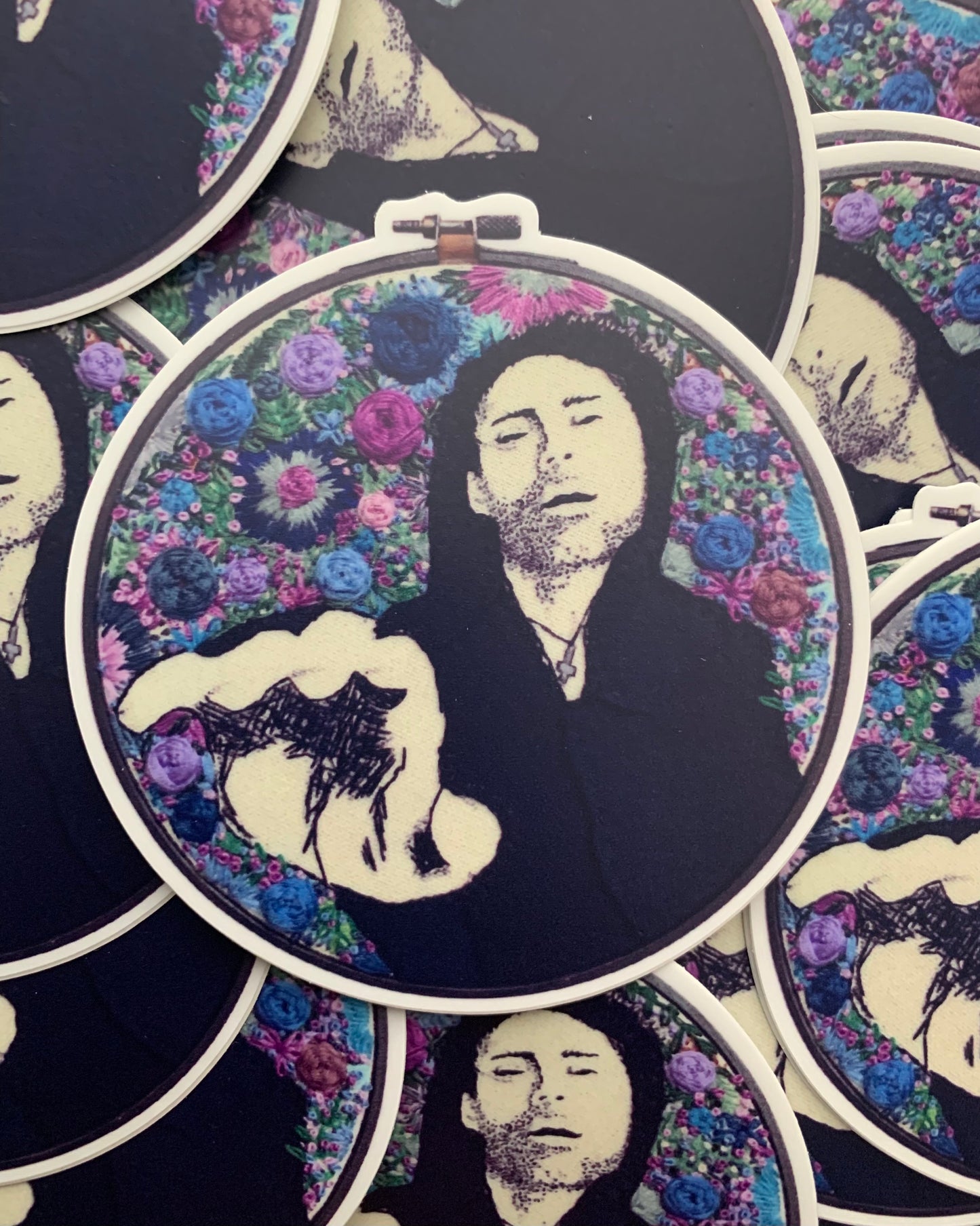 Davey Havok with purple flowers embroidery sticker pile of awesome!