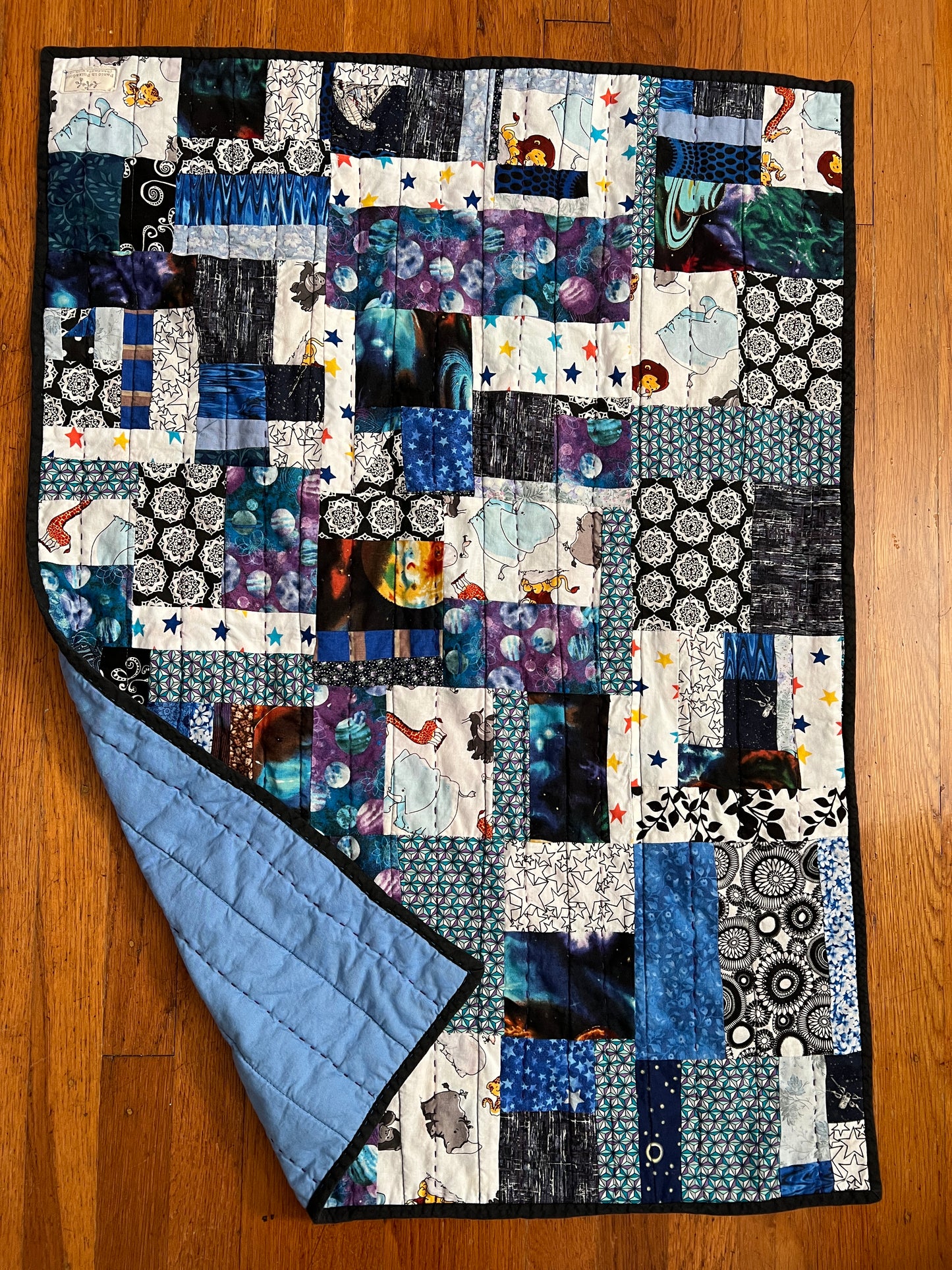 Small Quilt - Baby Blanket - Pet Quilt for Dogs or Cats - Hand-quilted Detail - Scrappy Quilt Art