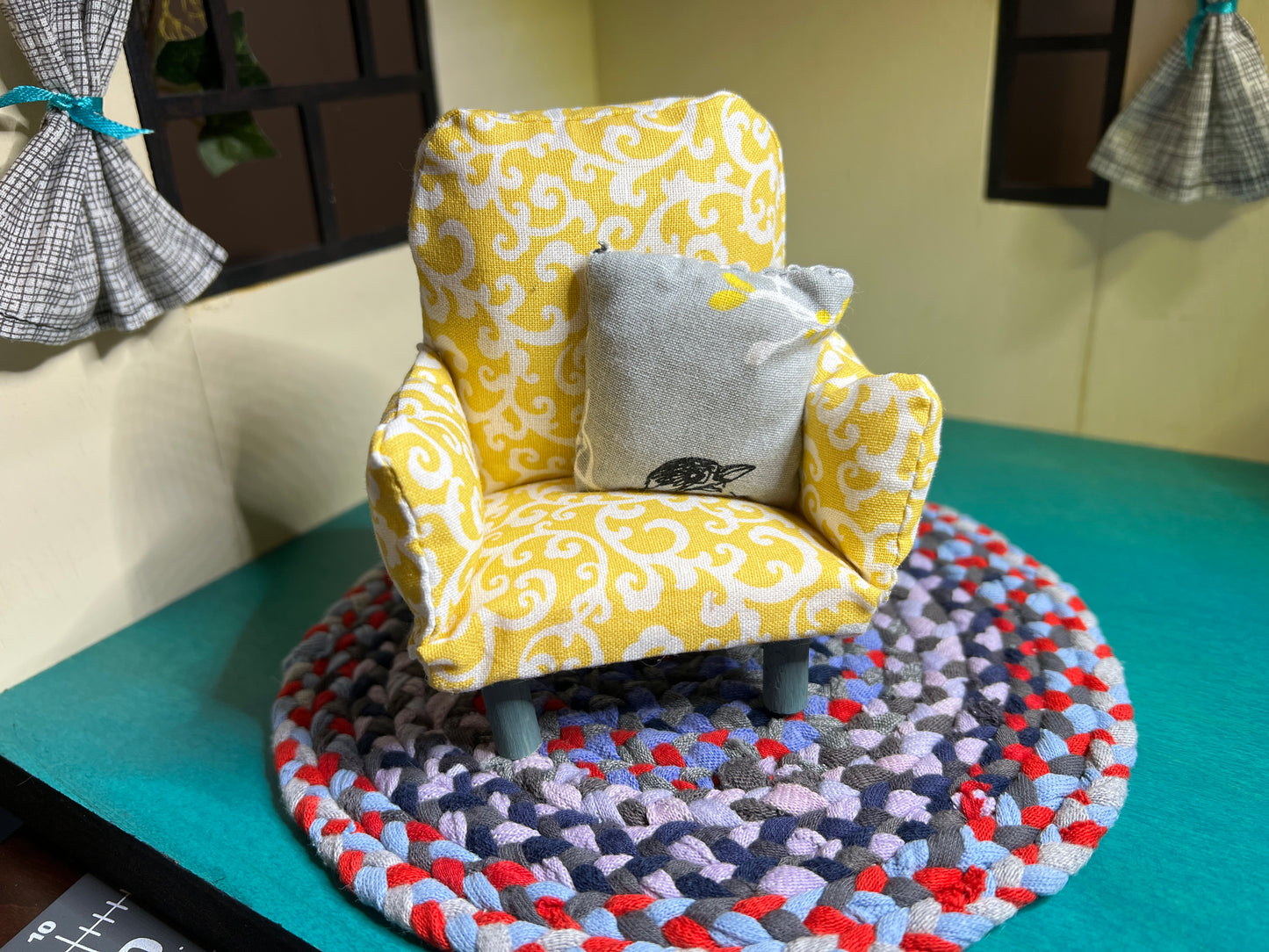Dollhouse Furniture 1:12 Scale -  Handmade Miniature Chair with Pillow