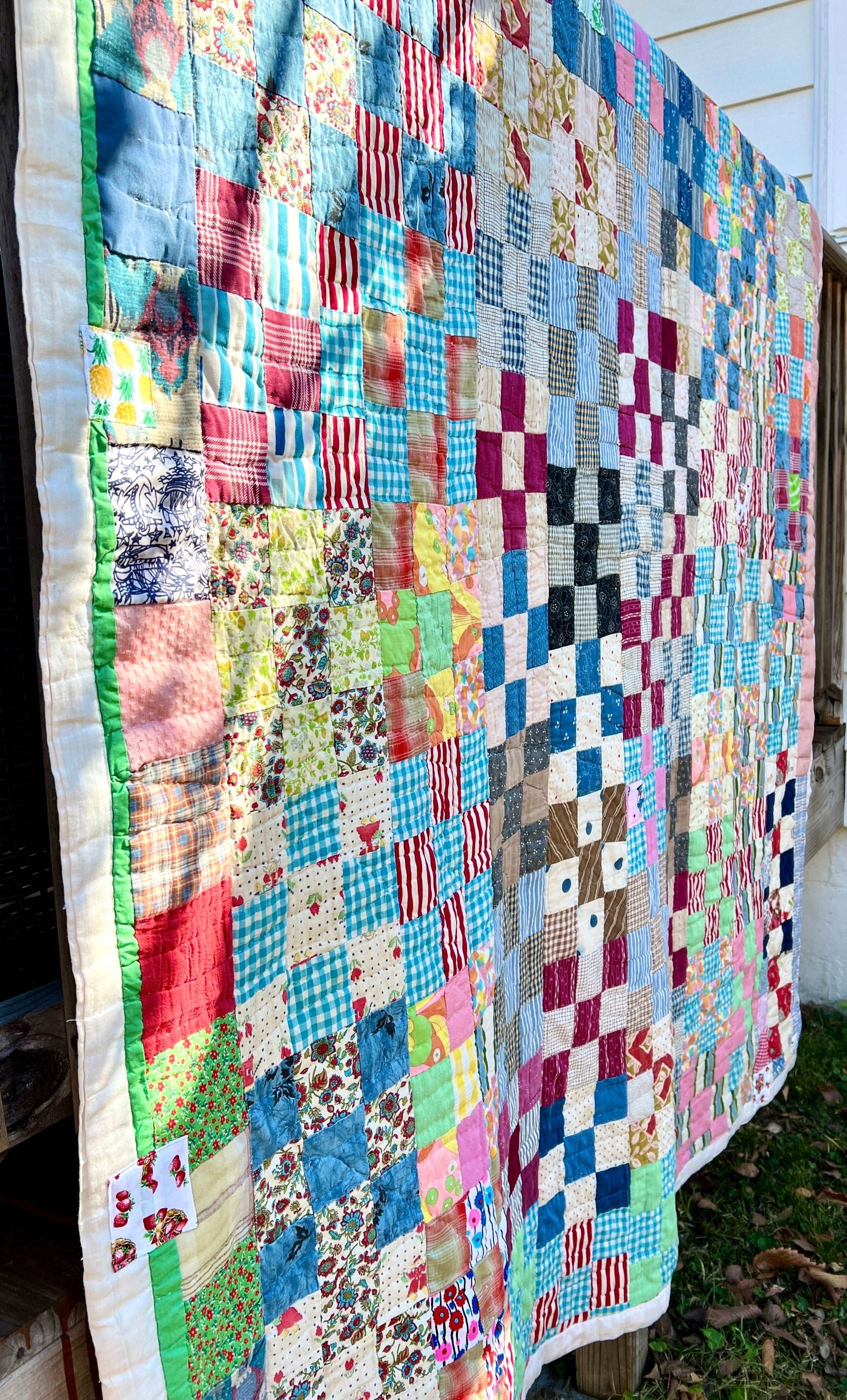 9 Vintage Quilt - Colorful Neon Nine Squares - Quilt Art - Full Sized
