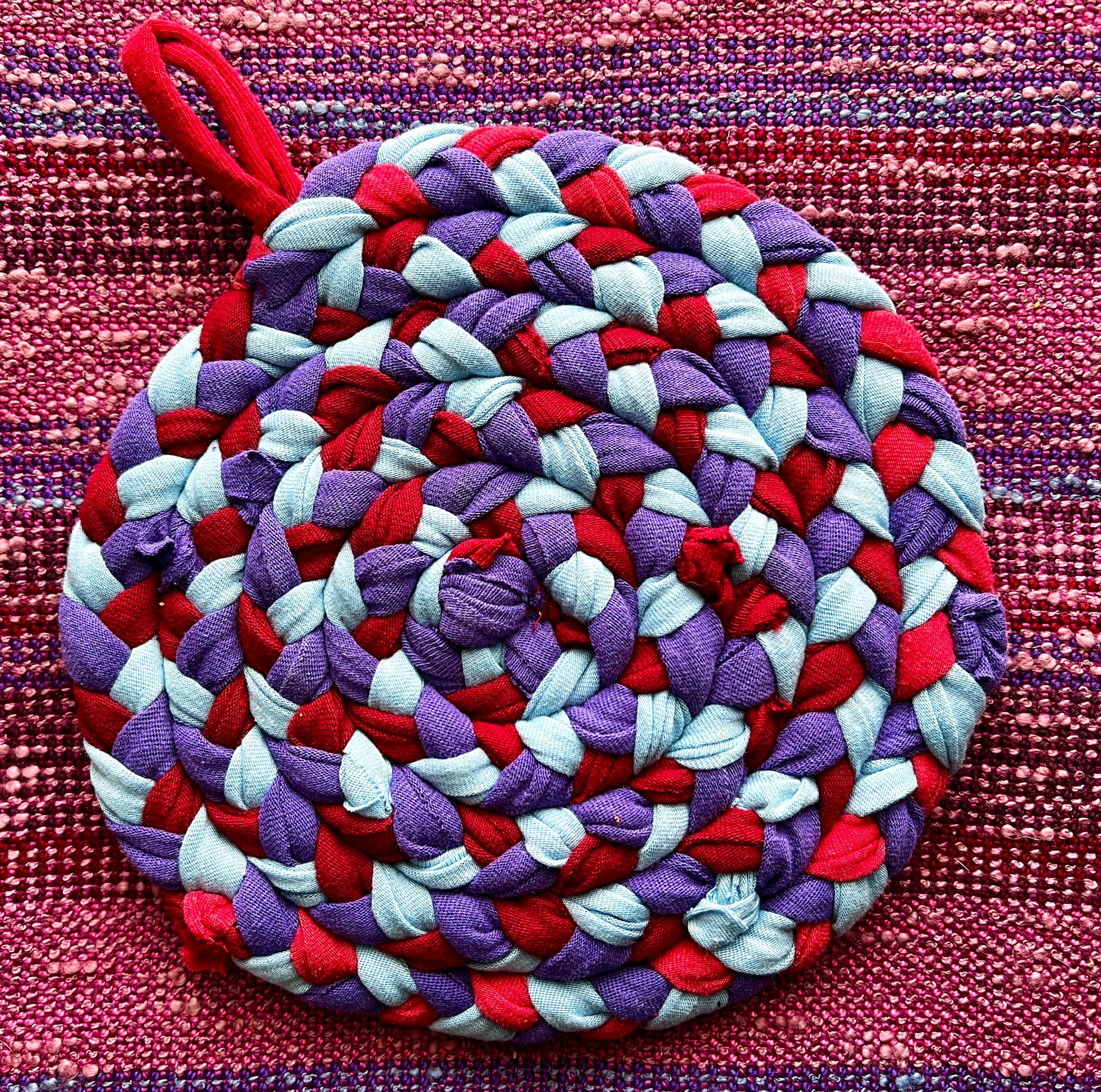 Potholder single red blue turquoise