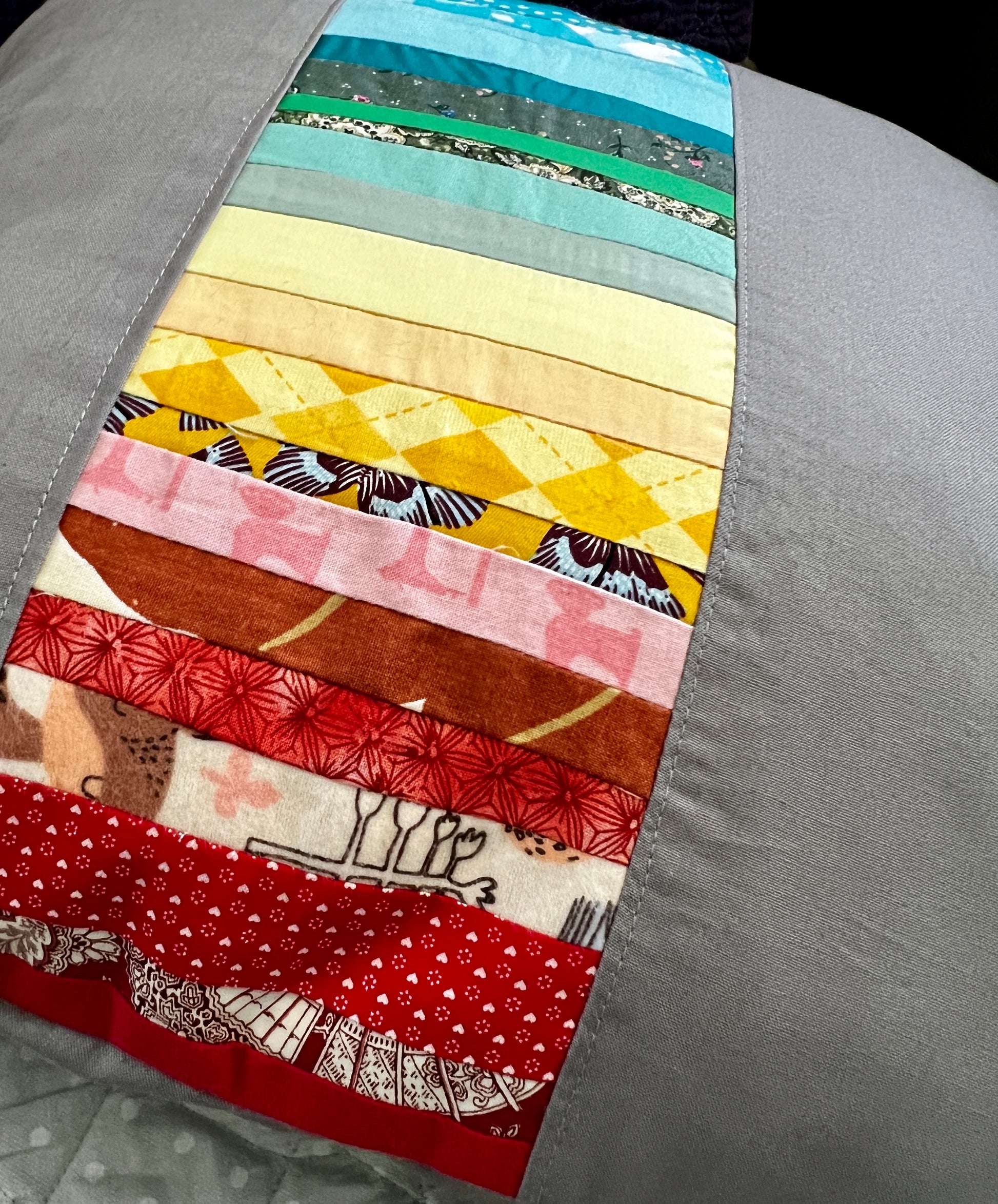 Rainbow strip pillow cover closeup