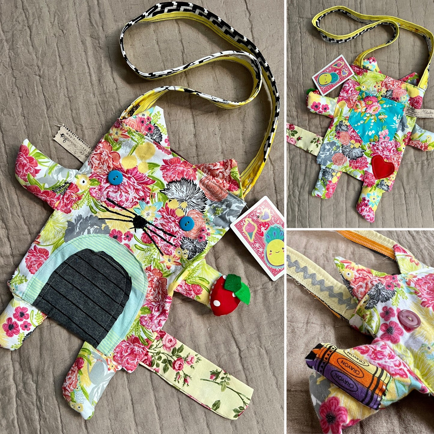 animal friend tote bag - kitty yellow garden