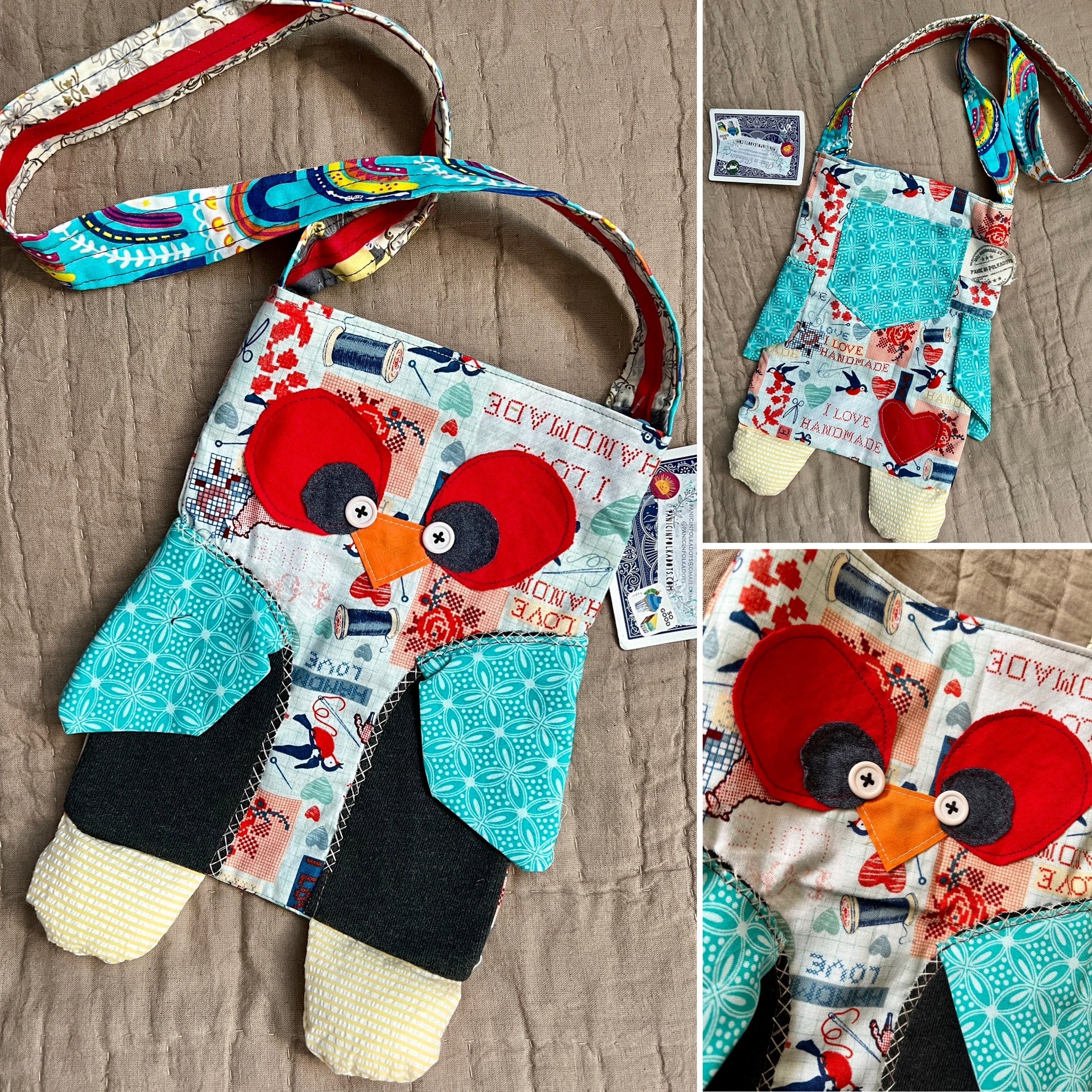 animal friend tote bag - owl love handmade