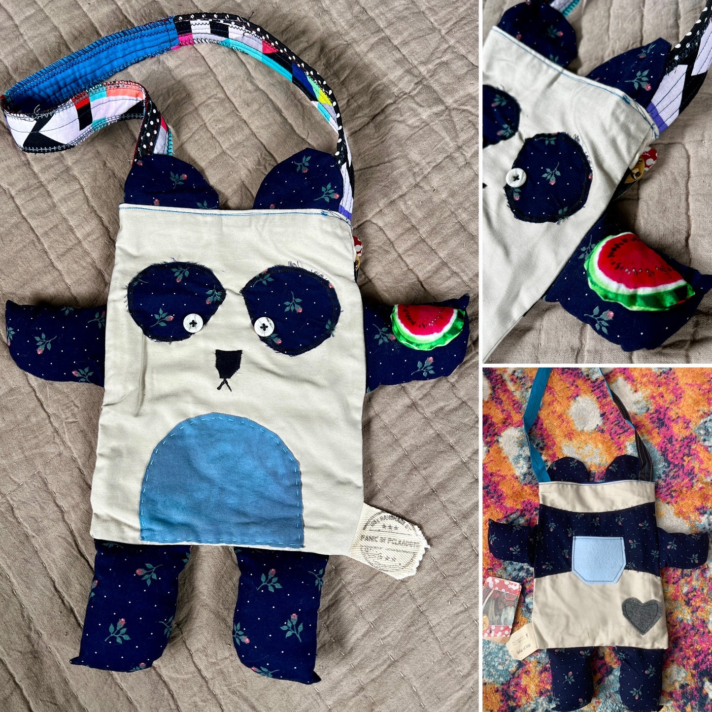 animal friend tote bag - panda bear navy