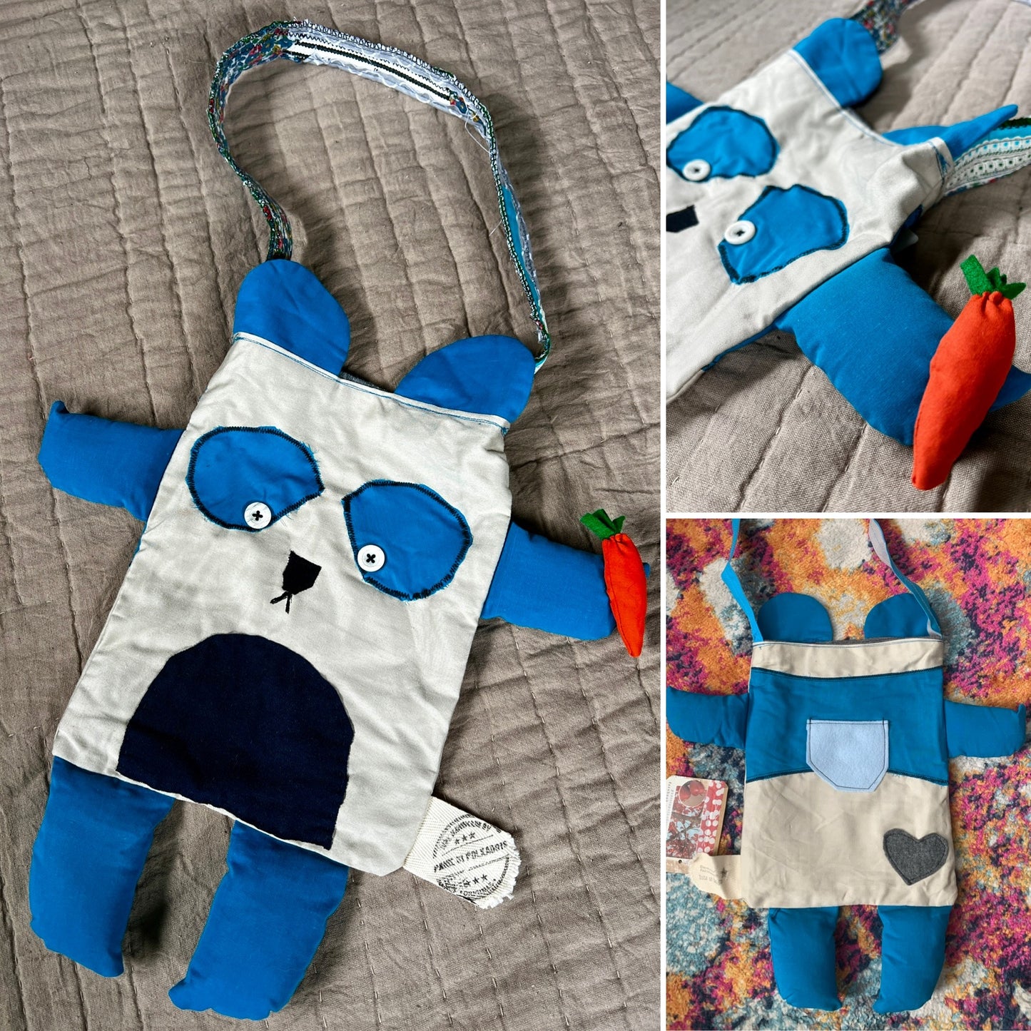 animal friend tote bag - panda bear turquoise