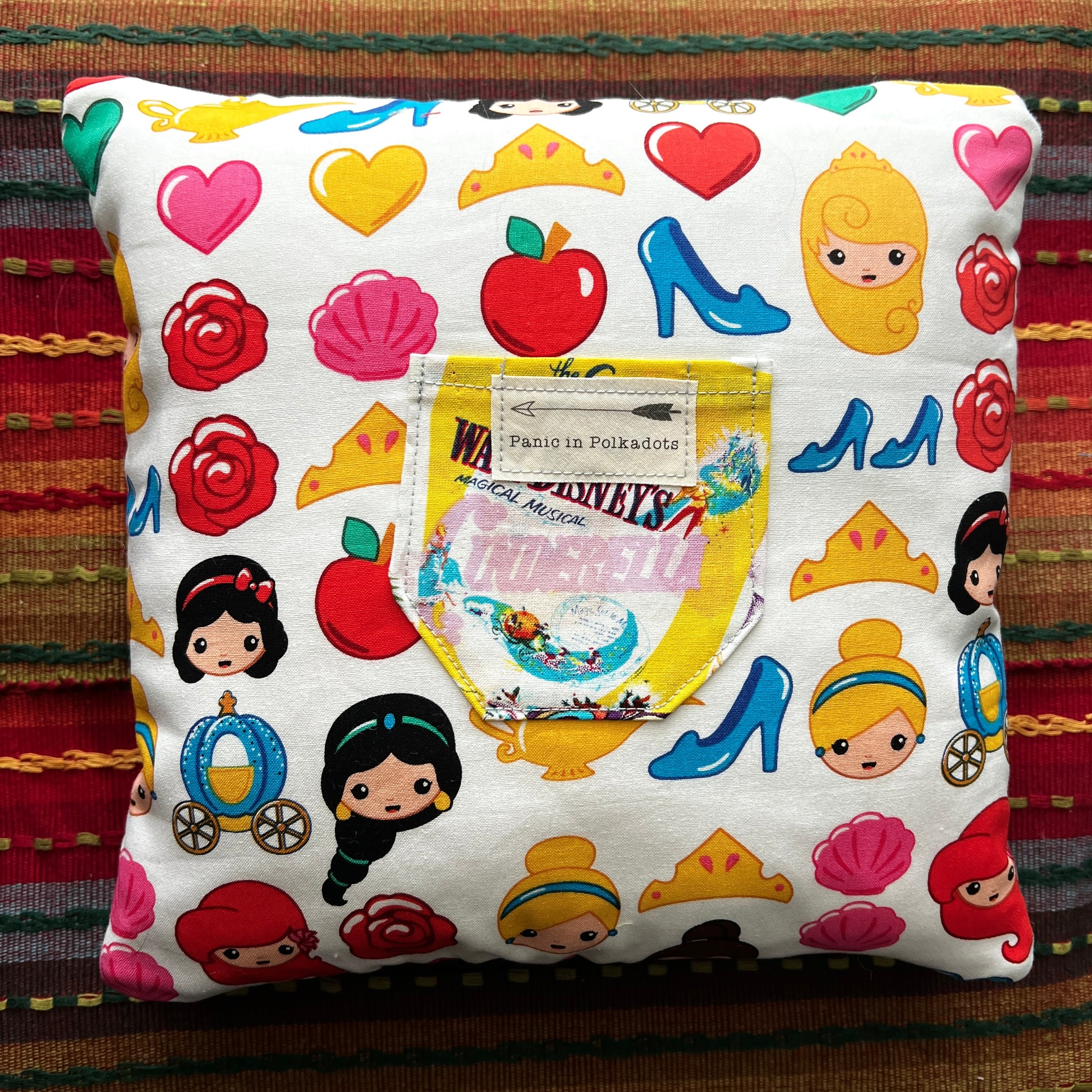 disney princess pillow back view, with tooth fairy pocket