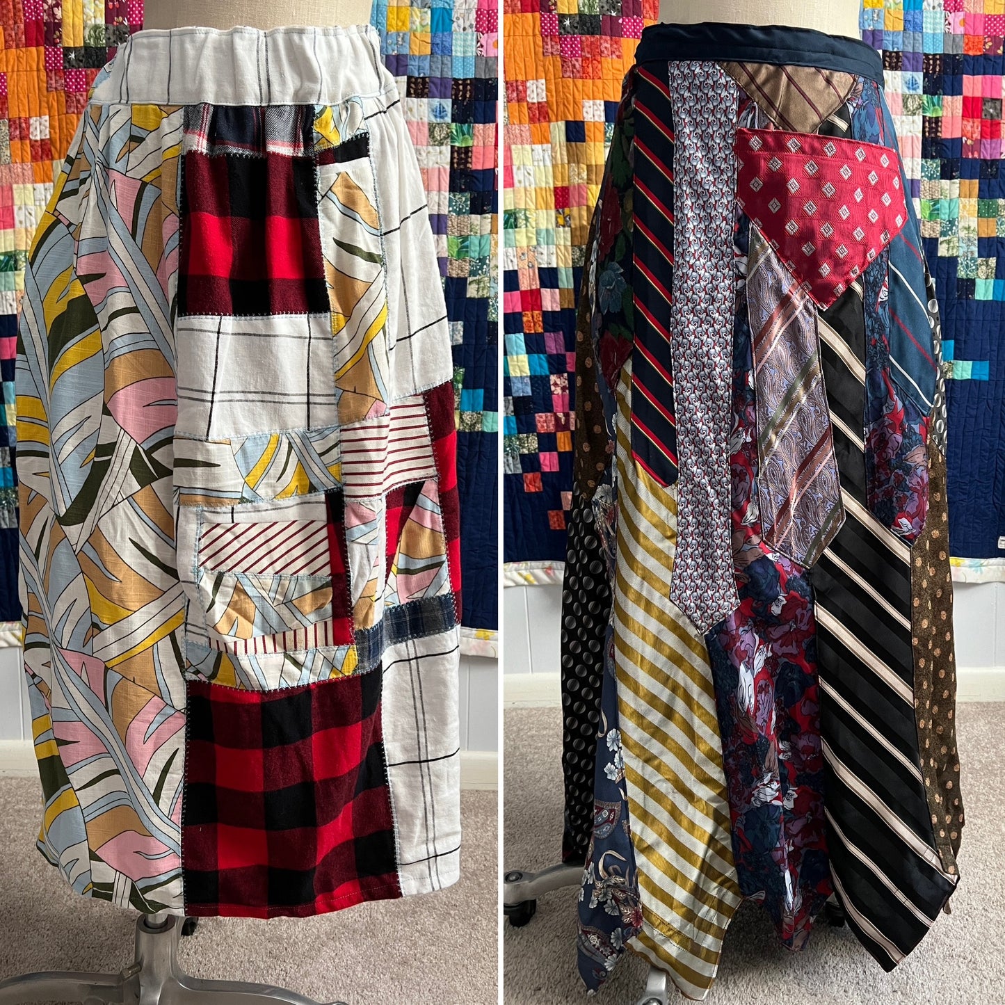 two different long skirts, side by side photos by Panic in Polkadots