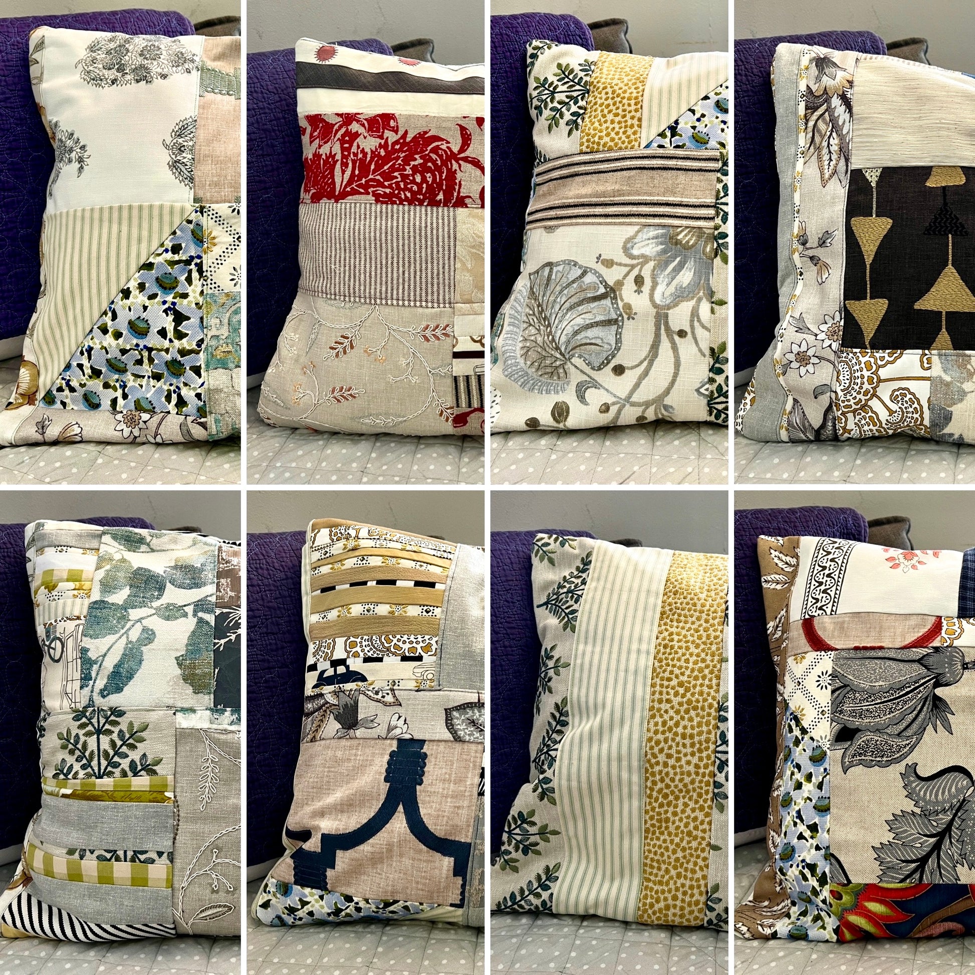 luxury scrap pillows group photo grid - eight different pillow covers in a photo grid