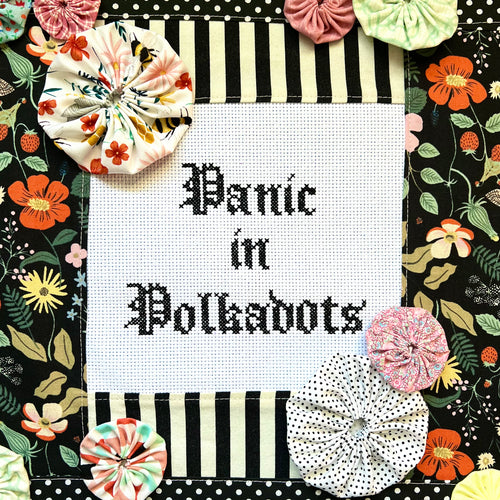 panic in polkadots logo cross stitch