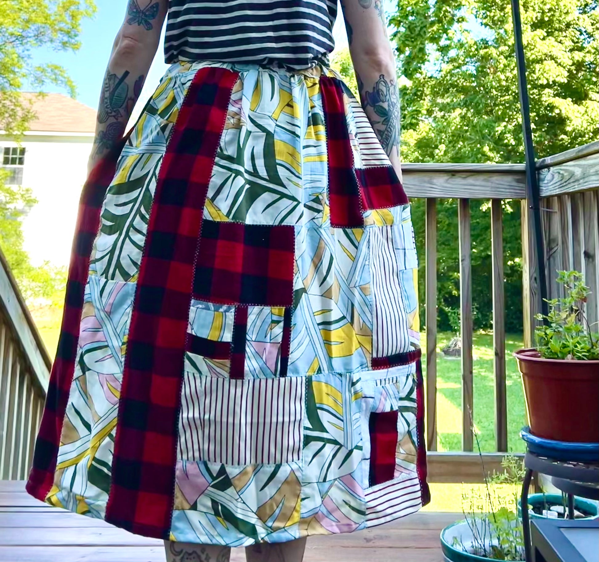 patchwork skirt with pockets