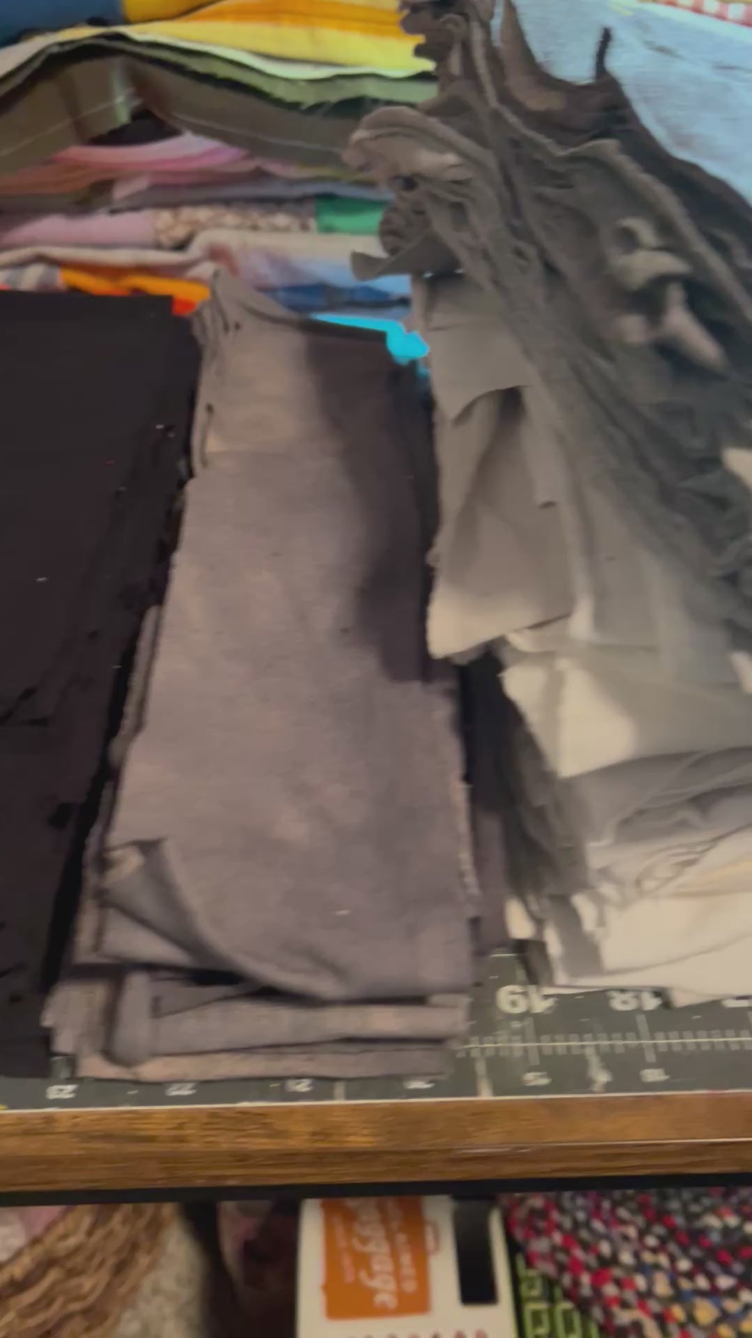 Tshirt strip stacks, in rainbow order