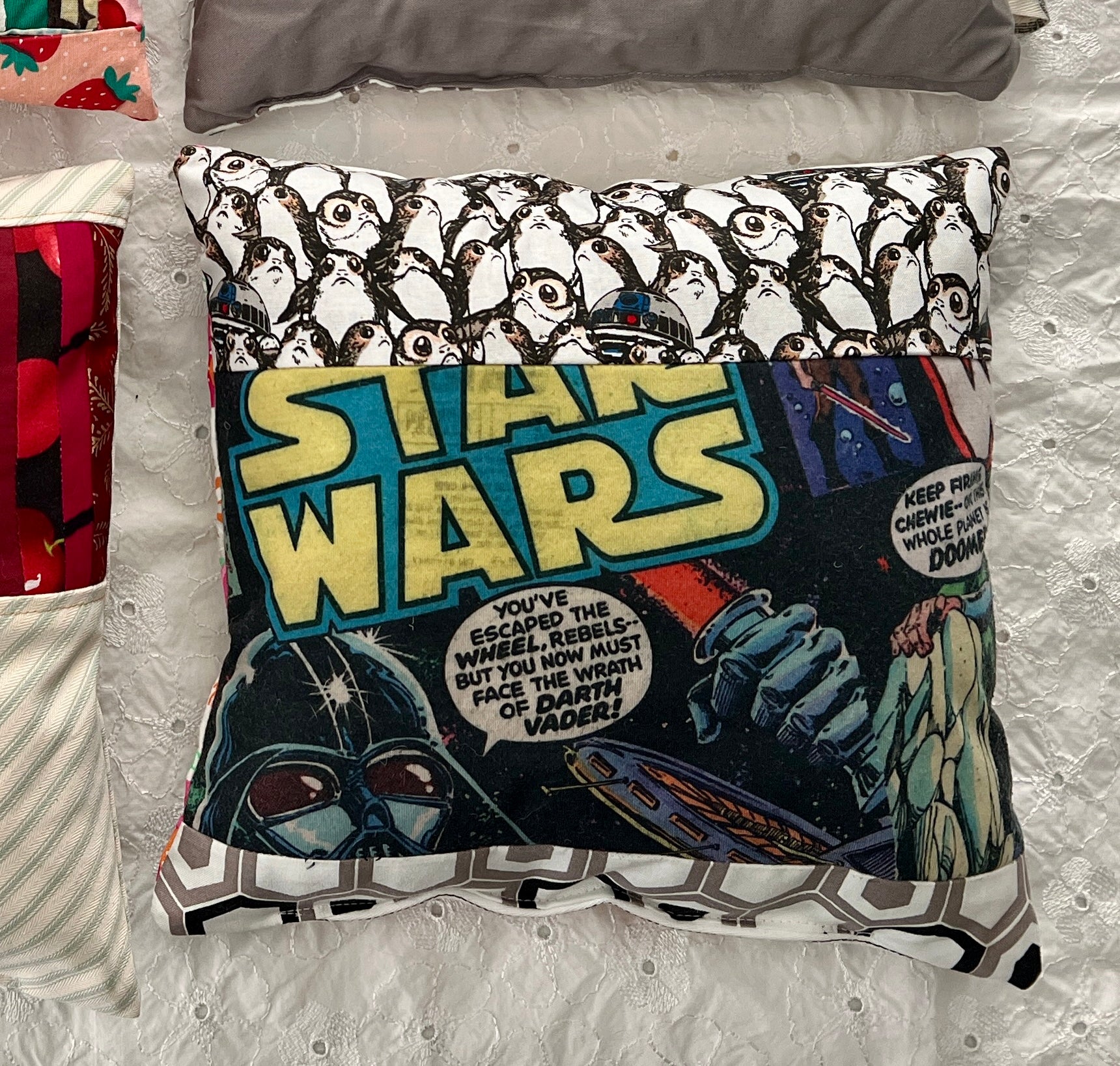 a little tooth fairy pillow featuring a colorful star wars comic book design